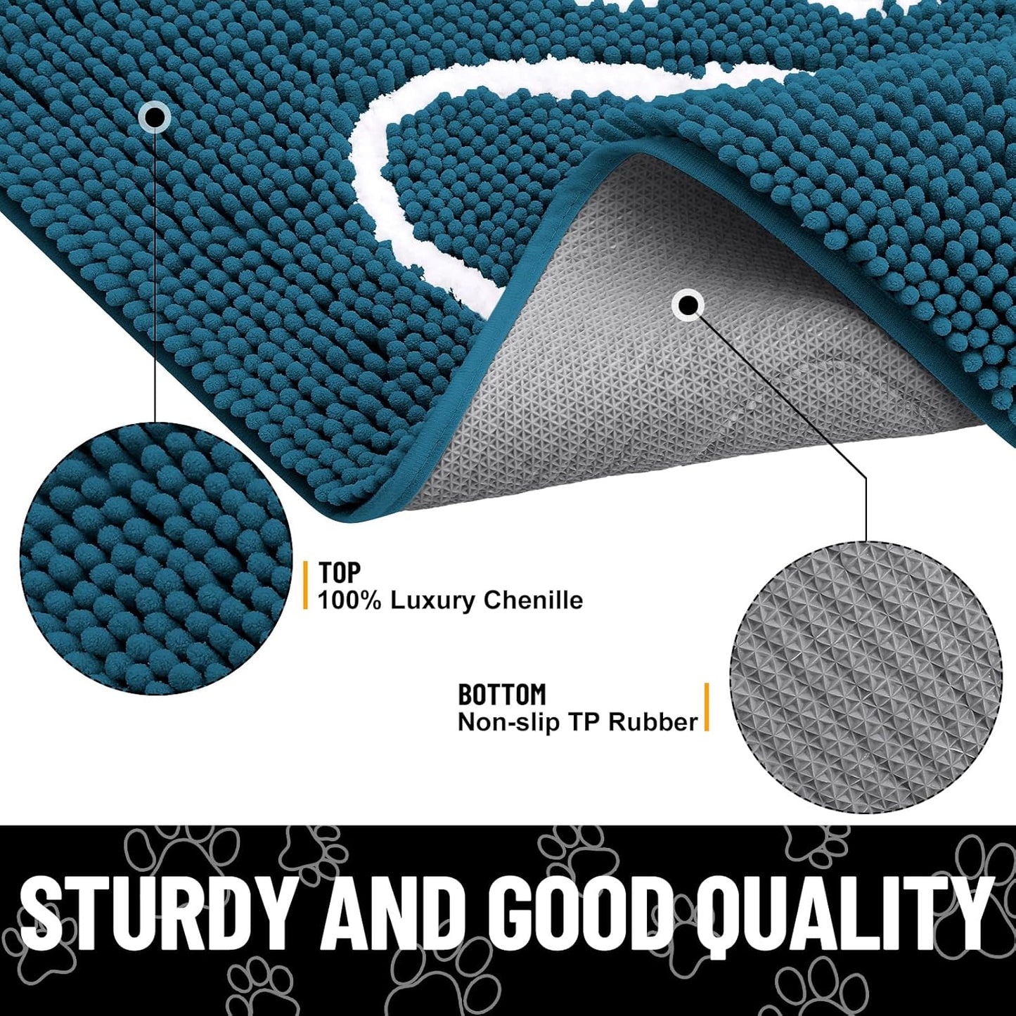 Smiry Dog Door Mat for Muddy Paws, Absorbent Dirt Trapper Non Slip Quick Dry Washable Chenille Mat for Mud Dogs, Entry Rug for Indoor and Outdoor (36x24 Inches, Atlantic Blue)