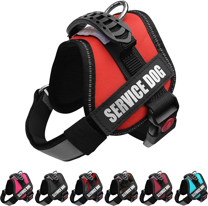 Service Dog Vest Harness – Reflective Service Animal Vest with Handle, No-Pull Adjustable Mesh Padding – XXS–XL – 2 Removable Patches. (XXS, Red)