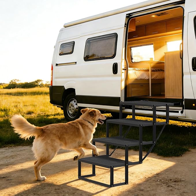 Dog Steps for Car, SUV with Upgraded Non-Slip Surface, 4 Steps | Easy Assembly, Foldable, Portable, Multi-functional Use(Car, Truck, SUV, Indoor Use)