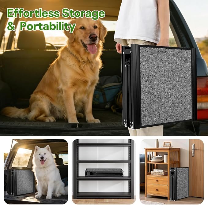 71''x 20'' Dog Ramp for Car, Pet Ramp for Large Dogs Up to 300LBS, Foldable Dog Car Ramp Stairs Steps with Waterproof & Non-Slip Rug Surface for Truck, SUV, Indoor & Outdoor(Wire Loop Fabric)