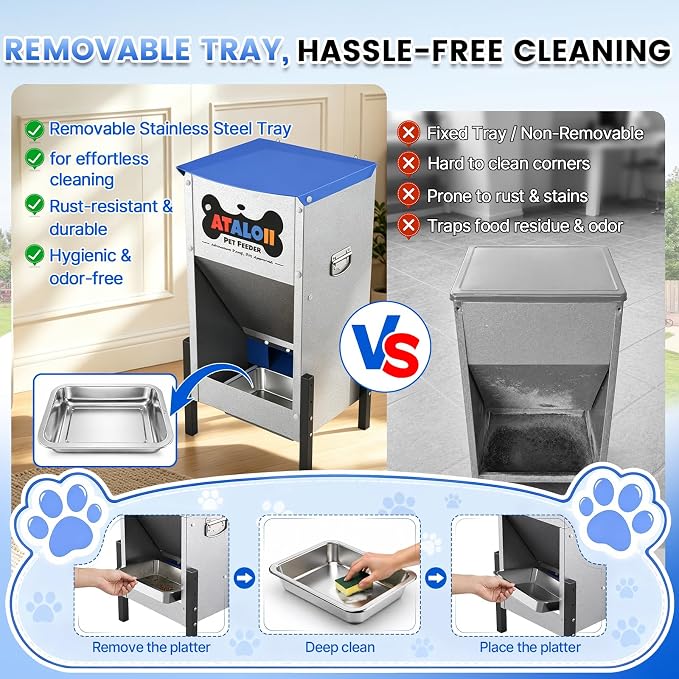 Automatic Dog Feeder 50 lbs — Height-Adjustable with Magnetic Door | Gravity Dog Feeder Dispenser, Large Capacity Self-Feeding Station for Small Medium Large Dogs, Indoor & Outdoor (Blue)