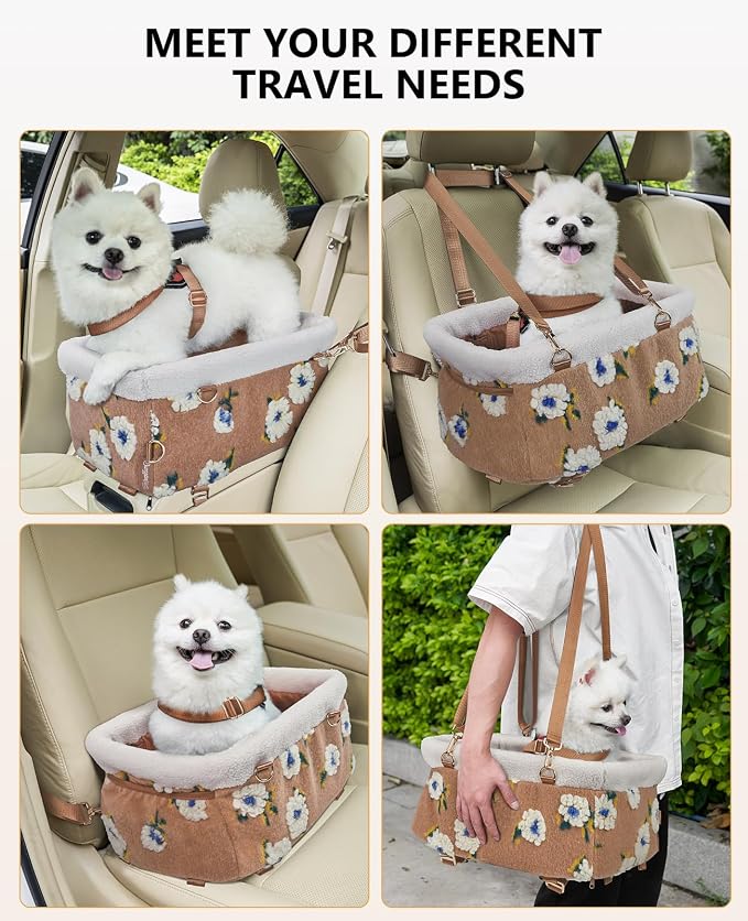BurgeonNest Center Console Dog Car Seat for Small Dogs up to 9 lbs Pink
