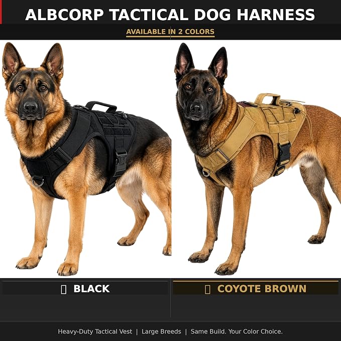 Tactical Dog Harness - Heavy Duty, No-Pull Training Vest for Large Breeds, Military Service Dog Vest with Front Leash Clip, Hook & Loop Panels, Padded Handle – Black, Large