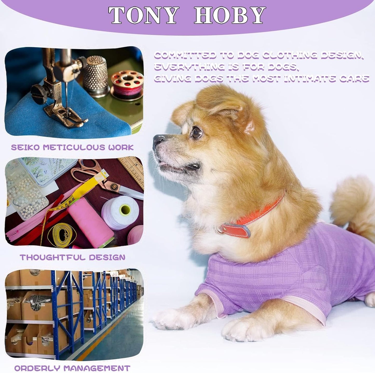 TONY HOBY Dog Pajamas, Dog Recovery Suit After Surgery, Soft Dogs Jumpsuit Shirts for Small Medium Dogs (Purple, Boy, XL)