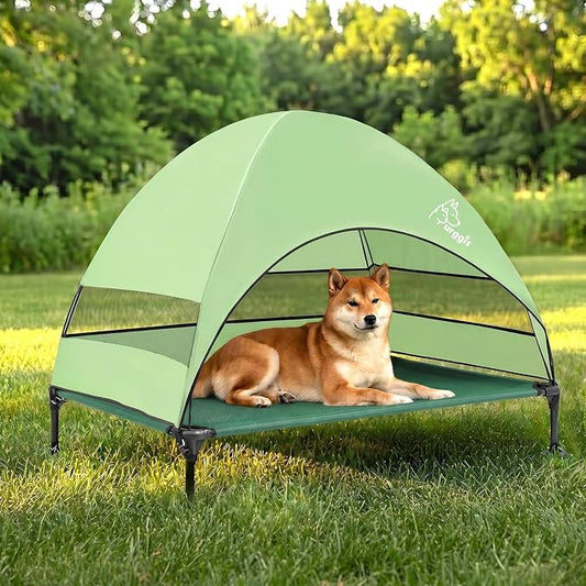 Outdoor Elevated Dog Bed with Canopy Portable Camping Dog Cot with Shade | Outside Raised Dog Tent Foldable Cooling Dog Bed with Canopy Shade for Small & Medium Dogs Off Ground Outdoor Indoor Use