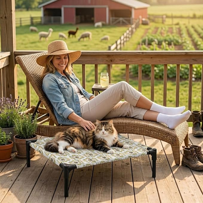 Outdoor Elevated Dog Bed for Small Dogs, Classic Bees Breathable Cooling Raised Dog Cot for Indoor/Outdoor, Summer Spring Floral Animals Wooden Waterproof Elevated Pet Beds, S 20 x 20 in