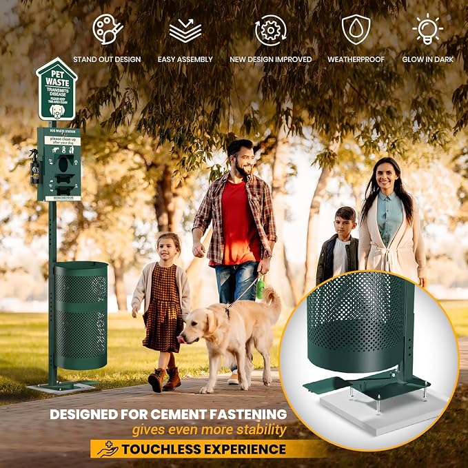 ALAGPRO® Pet Waste Station Outdoor Dog Waste Station with Hand Sanitizer Bottle, Commercial Dog Poop Station with Free 400 Roll, 200 Pull Waste Bags & 50 Can Liners for Backyard, Park & HOA's