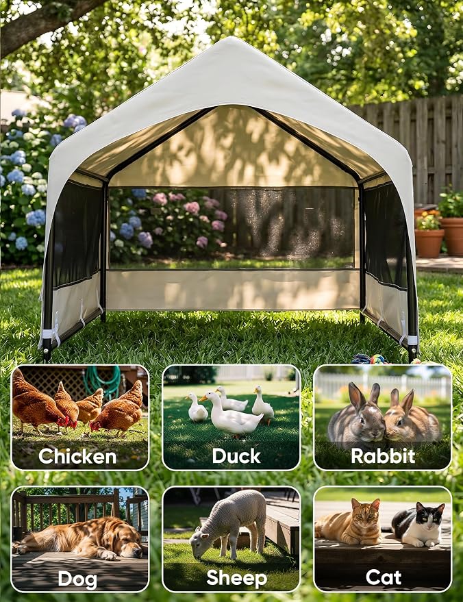 Dog House Outdoor, Extra Large Dog Tent Outside, Dog Shade Shelter with Three-Sided Breathable Mesh Windows, Sun Rain Cover for Pet, Dogs 48" D x 48" W x 39" H