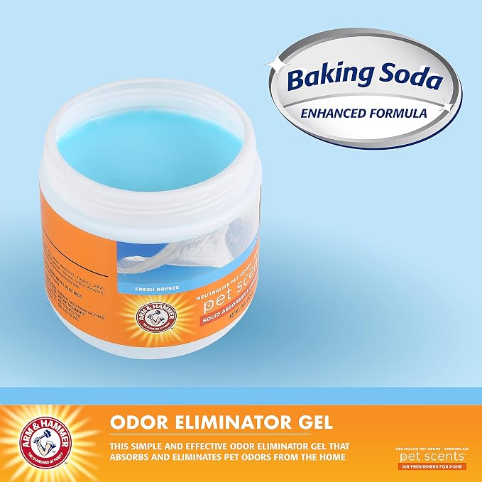 Arm & Hammer Pet Scents Gel Odor Eliminator, Baking Soda Deodorizer for Pet Rooms, Litter Box Areas, and Indoor Spaces, Long-Lasting Solid Gel Format, Fresh Breeze Scent, 15 Oz