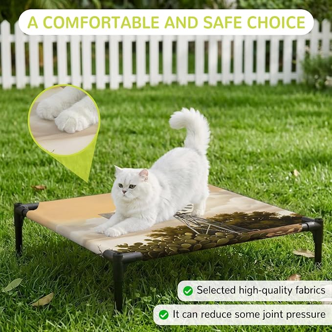 Outdoor Elevated Dog Bed for Small Dogs, Windmill Breathable Cooling Raised Dog Cot for Indoor/Outdoor, Sunset Horizon Farmhouse Trees Waterproof Elevated Pet Beds, S 20 x 20 in