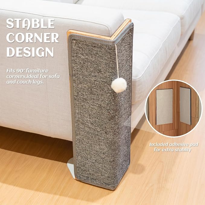 PETKARAY Carpet Cat Scratching Post for Couch Corner, Furniture Protector | Under-Furniture Carpet Scratcher, Cat Scratch Pad, Scratching Board & Mat for Indoor Cats with Toy Ball