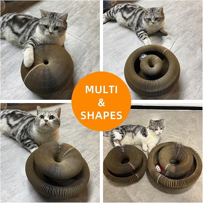 Magic Organ Cat Scratching Board with Bell-Ball, Durable Foldable & Reversible Infinity Style Interactive Kitty Kurlz Cat Scratcher for Indoor Cats Toy, Furniture Protector, Kitten Cats Accordion Toy