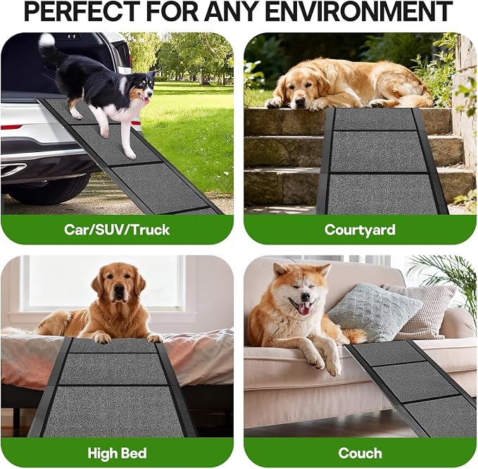 71''x 20'' Dog Ramp for Car, Pet Ramp for Large Dogs Up to 300LBS, Foldable Dog Car Ramp Stairs Steps with Waterproof & Non-Slip Rug Surface for Truck, SUV, Indoor & Outdoor(Wire Loop Fabric)