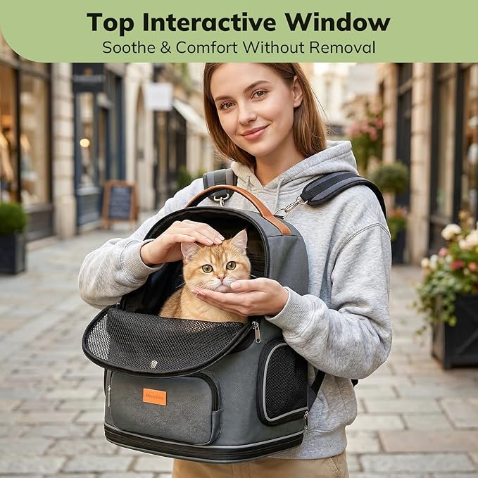 Morpilot Expandable Cat Carrier Backpack for Small Dogs & Cats Up to 12lbs, Breathable Mesh Pet Travel Backpack with Safety Leash, Foldable Airline Approved Carrier for Hiking Camping Outdoor, Grey