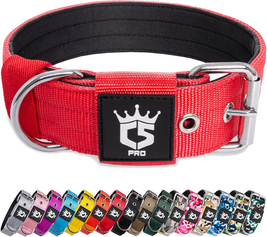 TSPRO Tactical Dog Collar 1.5 Inch Wide Thick Dog Collars with Heavy Duty Metal Buckle, Durable, Strong, Adjustable for Medium to Large Dogs (Red M)