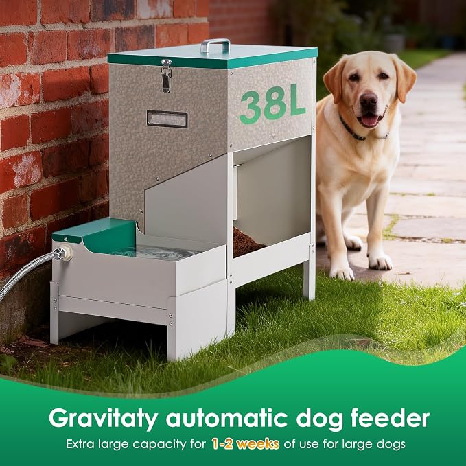 Metal Automatic Dog Feeder&Water Dispenser for Large Dogs Outdoor | 2-in-1 Automatic Dog Feeder Large Breed and Outdoor Dog Water bowl Set for Large Dogs, Cats, and Other Pet