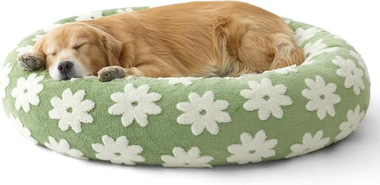 LE SURE Shown on TV Jacquard Donut Dog Beds Extra Large,Green 42x42x9in | XL Orthopedic Calming Pet Bed Sofa, Original Design Pattern,Washable Cover, Home Decor as Gift for Pet,Anti Slip Bottom