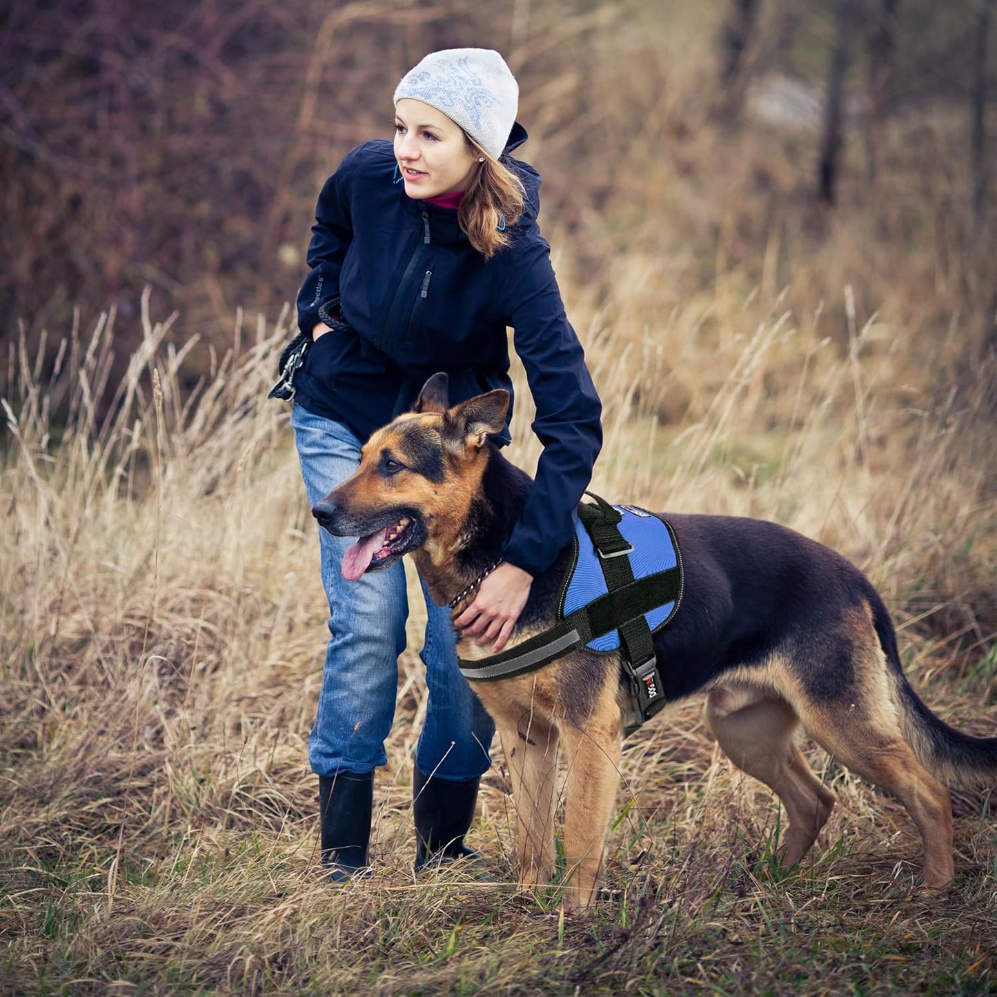 Dogline Dog Harness, Reflective No-Pull Adjustable Vest with Handle for Walking, Training, Breathable, No - Choke Harness for Small, Medium or Large Dogs Room for Patches Girth 15 to 18 in Cyan Blue