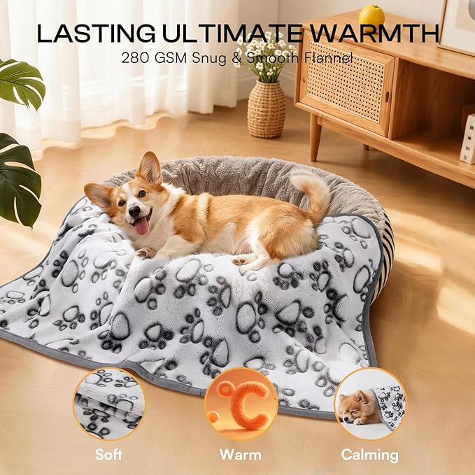 Luciphia 1 Pack 6 Dog Blankets Cat Soft Fluffy Fleece Pet Blanket Warm Cute Print Design Puppy Kitten Doggy Paw Grey Medium(30"x20")