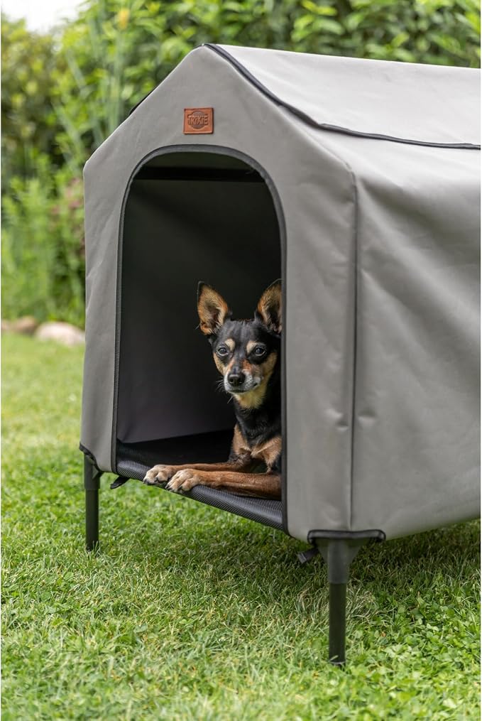 Trixie 2-in-1 Dog House and Bed, Small to Medium - Up to 55 lbs | 30.7 x 24.4 x 32.3-in Portable, Elevated Indoor/Outdoor Cot with Removable Cover, Waterproof and Sun-Resistant Tent