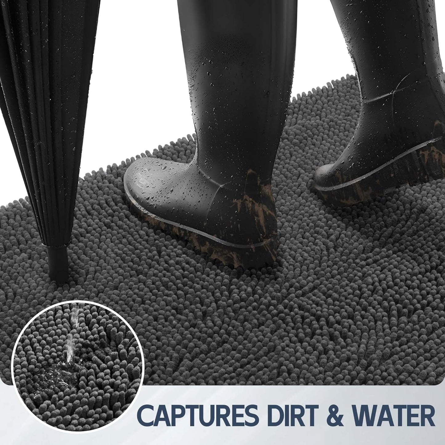 Dog Door Mat for Muddy Paws, 72" x 36" Chenille Absorbent Front Door Mat Inside, Large Runner Mud Mat for Dogs, Trap Dirt Washable Non Slip Outdoor Indoor Entrance Doormats, Grey