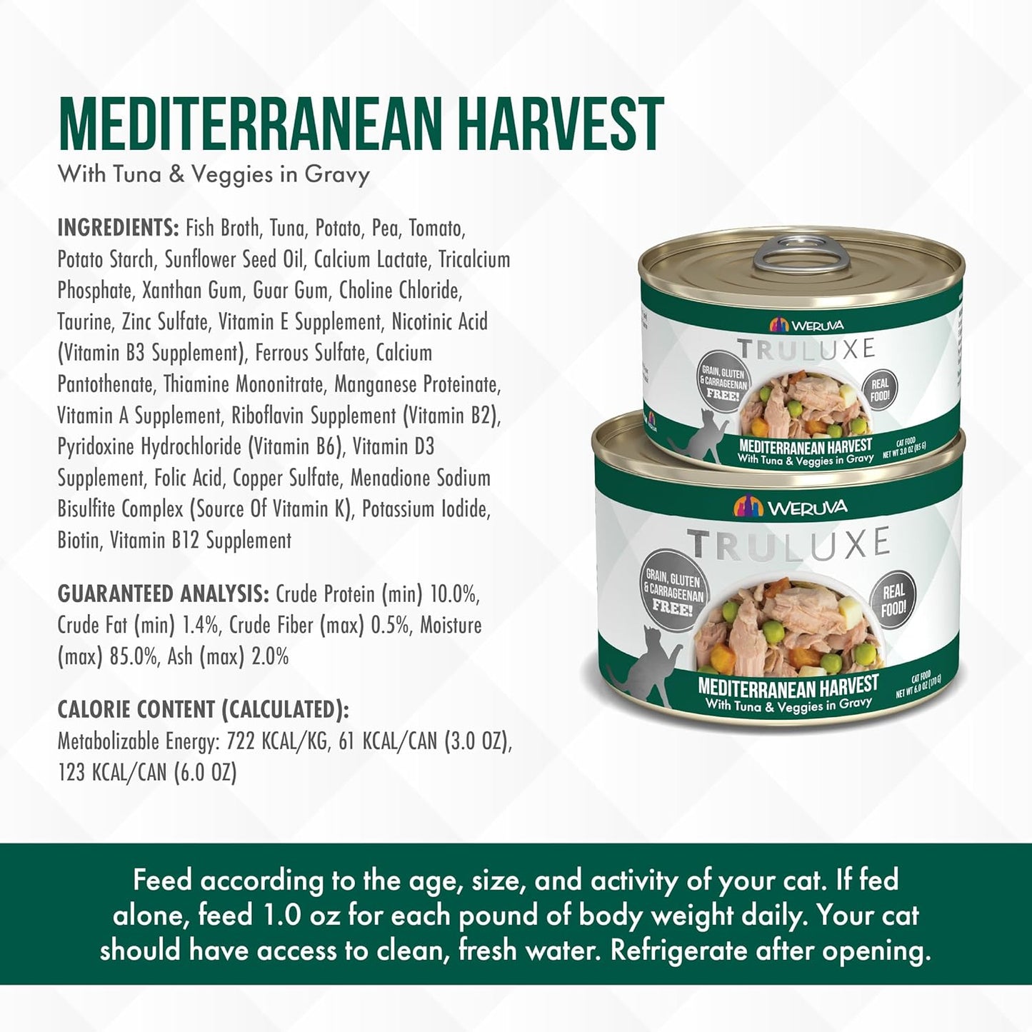 Weruva TruLuxe Cat Food, Mediterranean Harvest with Tuna Whole Meat & Veggies in Gravy, 3oz (Pack of 24)