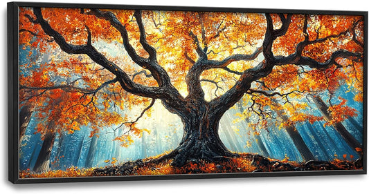 Extra Large Tree of Life Framed Wall Art for Living Room,Fall Autumn Forest Sunrise Landscape Pictures Wall Decor,Nature Canvas Print Painting Modern Artwork Bedroom Office Bathroom 60L" x 30W"