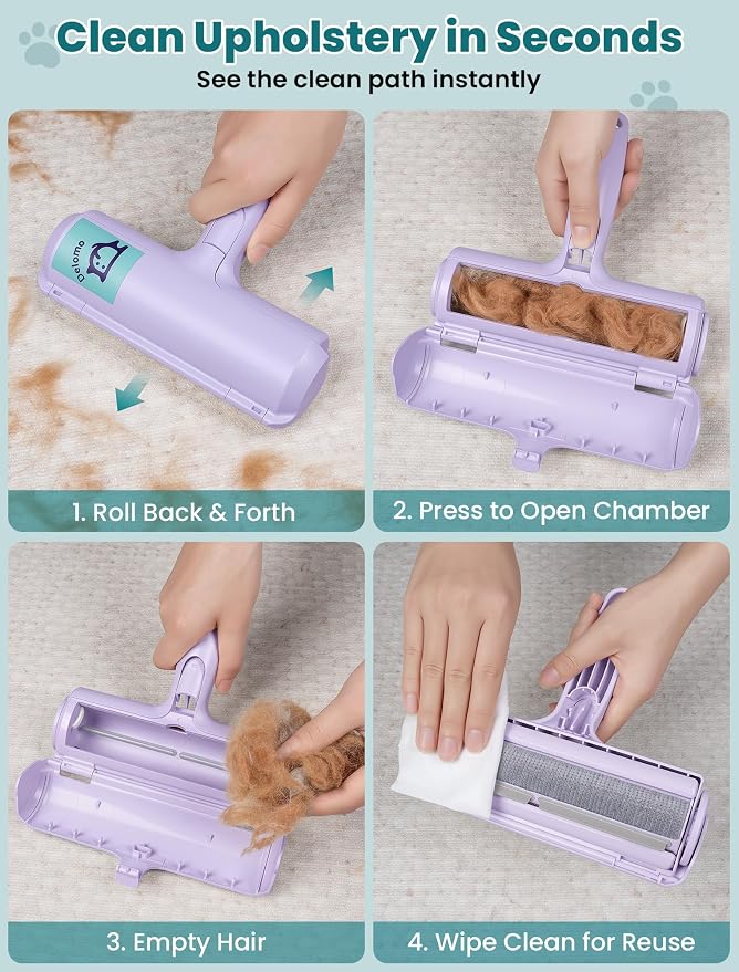 DELOMO Pet Hair Remover Roller: Reusable Lint Roller with Large Fur Bin - Portable Cat and Dog Hair Remover for Couch, Bedding, Car, Rugs & Furniture, Effective and Eco-Friendly, for Multi-Pet Homes