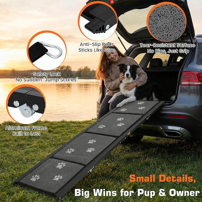 Dog Ramp for Car 71" L x 17" W Portable Dog Ramps for Large Dogs with Non-Slip Rug Surface Folding Pet Car Ramp for Truck/SUV & Stairs/Bed, Outdoor Dog Ramp for Medium & Large Dogs Up to 250 LBS