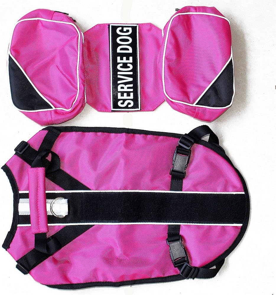 Serijoars Dog Vest Harnesses with Saddlebag Backpack for Camping & Travel - Reflective Hound Hiking Backpack Saddle Bag - Lightweight Vest Harness for Medium & Large Dogs (Hot Pink, S)