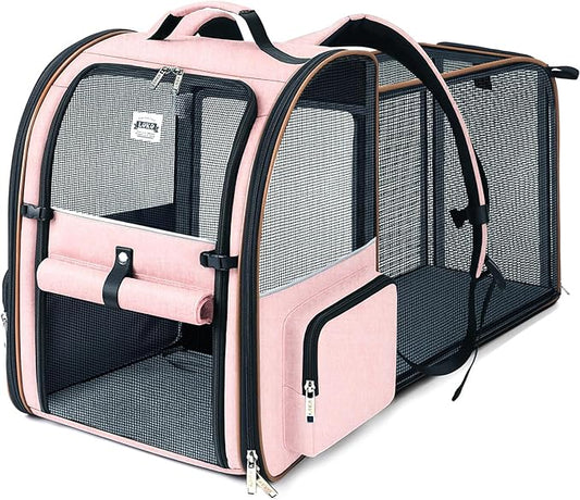 Large Cat Backpack Carrier Expandable Foldable Pet Carrier Backpack for Small Dogs Puppy Medium Cats Fit Up to 18 Lbs for Travel, Hiking,Pink