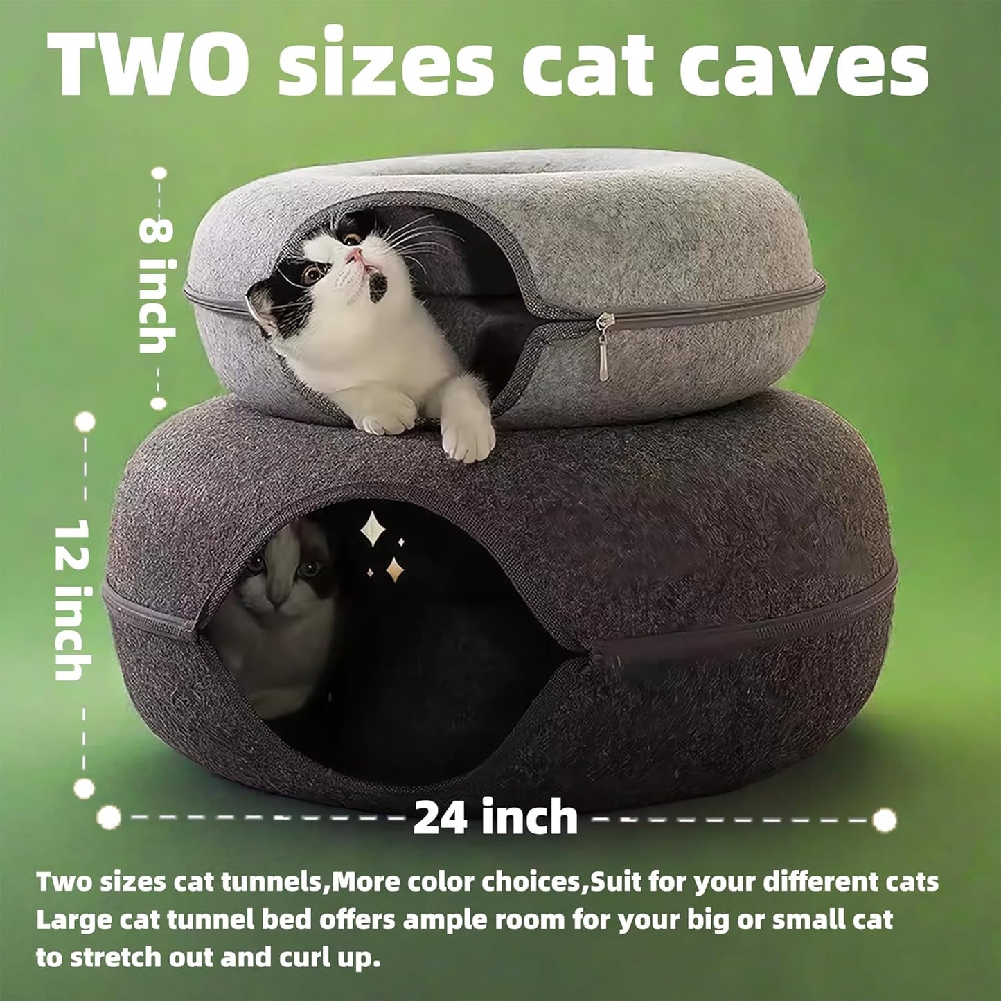 Donut Cat Tunnel Bed Peekaboo Cat Cave for Large Cats Up to 30 Lbs, Kitty Interactive Playing Tent House for Multiple Cats,Detachable,Scratch Resistant (Brown, Large - 24 Inch Diameter)