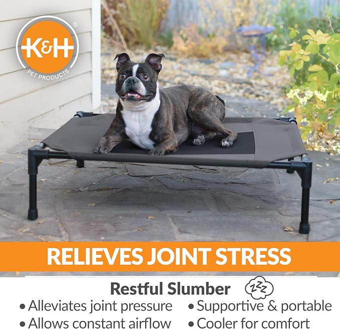 K&H Outdoor Elevated Dog Bed, Cooling Raised Dog Bed, Charcoal, Medium | Pet Cot for Medium & Large Pets, Breathable Mesh Center Hammock Design, Indoor/Outdoor Washable Cover, 32x25in