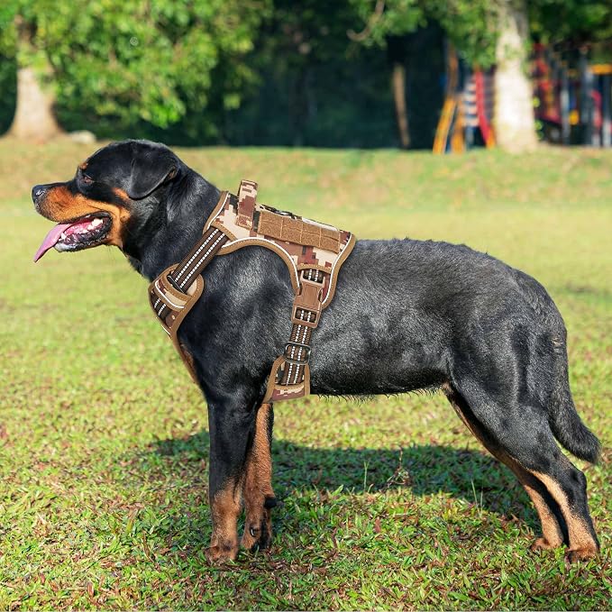 Beebiepet Heavy Duty Tactical Dog Harness for Small Dogs, No Pull Adjustable Pet Harness Reflective Service Training Easy Control Pet Vest Military K9 Working Dog Harnesses- Large, Desert Camo