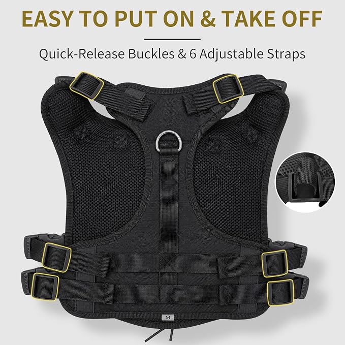 Tactical Dog Harness for Large Dogs, Heavy Duty No Pull Dog Harness with Handle, Adjustable 6-Buckle German Shepherd Big Size Dog Vest for Walking, Training, Hunting