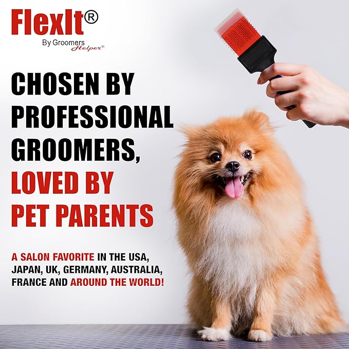 FlexIt Professional Stainless Steel Pet Comb - Gently & Precisely Removes Loose Fur, Tangles & Mats for a Smoother, Healthier Coat - Pairs Perfectly with the FlexIt Brush