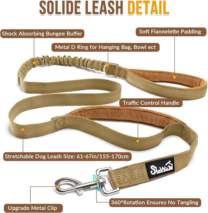 SlowTon No Pull Dog Harness with Front Clip - Heavy Duty, Soft Padded | Neck & Chest Adjustable, Tactical Pet Vest and Leash Set for Large Medium Sized Dogs, for Easy Walk & Training, Tan S