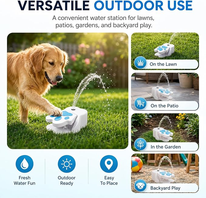 Dog Water Fountain Step On, Paw Activated Dog Water Fountain, Outdoor Dog Sprinkler Step On Drinking Fountain for Large Dogs, Fresh Water Dispenser for Yard Garden Pets