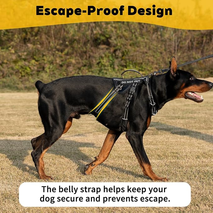 Service Dog Vest Harness, Escape Proof Harness with 6 Patches, No-Pull, Reflective Harness with Handle, Adjustable for Small to Large Dogs, for Training and Hiking (Black, S)