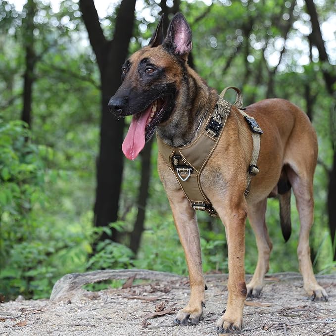 ICEFANG Dog Halter Harness with Metal Buckles,Dog Strap Vest for Large Dogs | Control Handle,Summer-Cooling,Reflective,Front Hook,Adjustable,Soft Padded,No Pull,Brown,Large