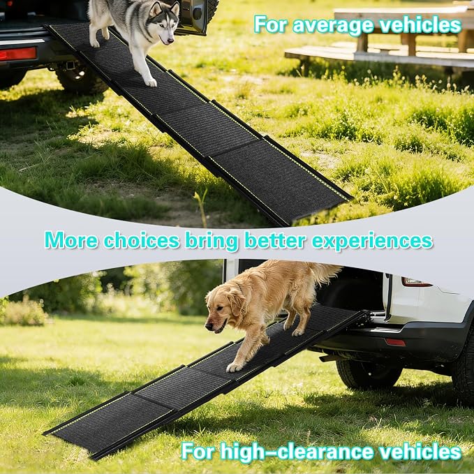 CypherX 79" Dog Ramp for Car SUV, Portable Folding Pet Ramp for Large Dogs | Gentle Incline Dog Car Ramp, Non-Slip Carpet Surface, Quad-Fold Ultra Portable Pet Stairs, Sturdy Aluminum Supports 250lbs