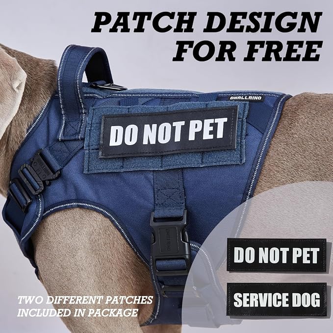 Tactical Dog Harness for Large Dogs, Heavy Duty Dog Harness with Handle, Adjustable Reflective Military German Shepherd Dog Vest Harness with Do Not Pet Patches for Hiking Training Blue
