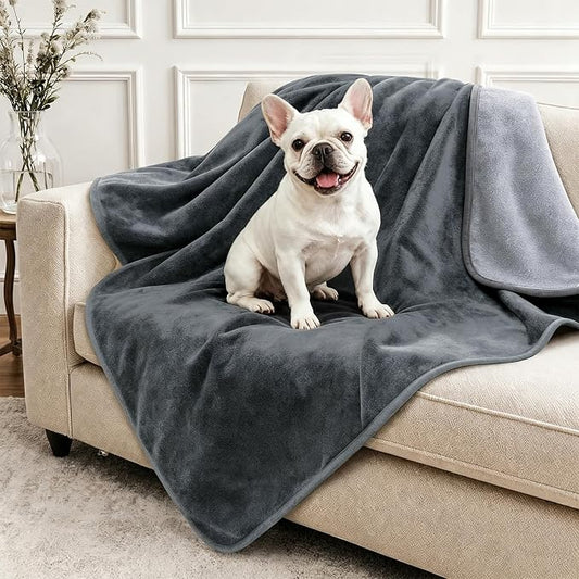 LOOBANI Waterproof Dog Blanket for Small Dogs, Pet Blanket 30" x 40", Grey | Double Side Liquid-Proof, Puppy Blanket for Dog Cat Bed, Crate, Playpen, Reversible Soft Flannel Couch Cover Throw