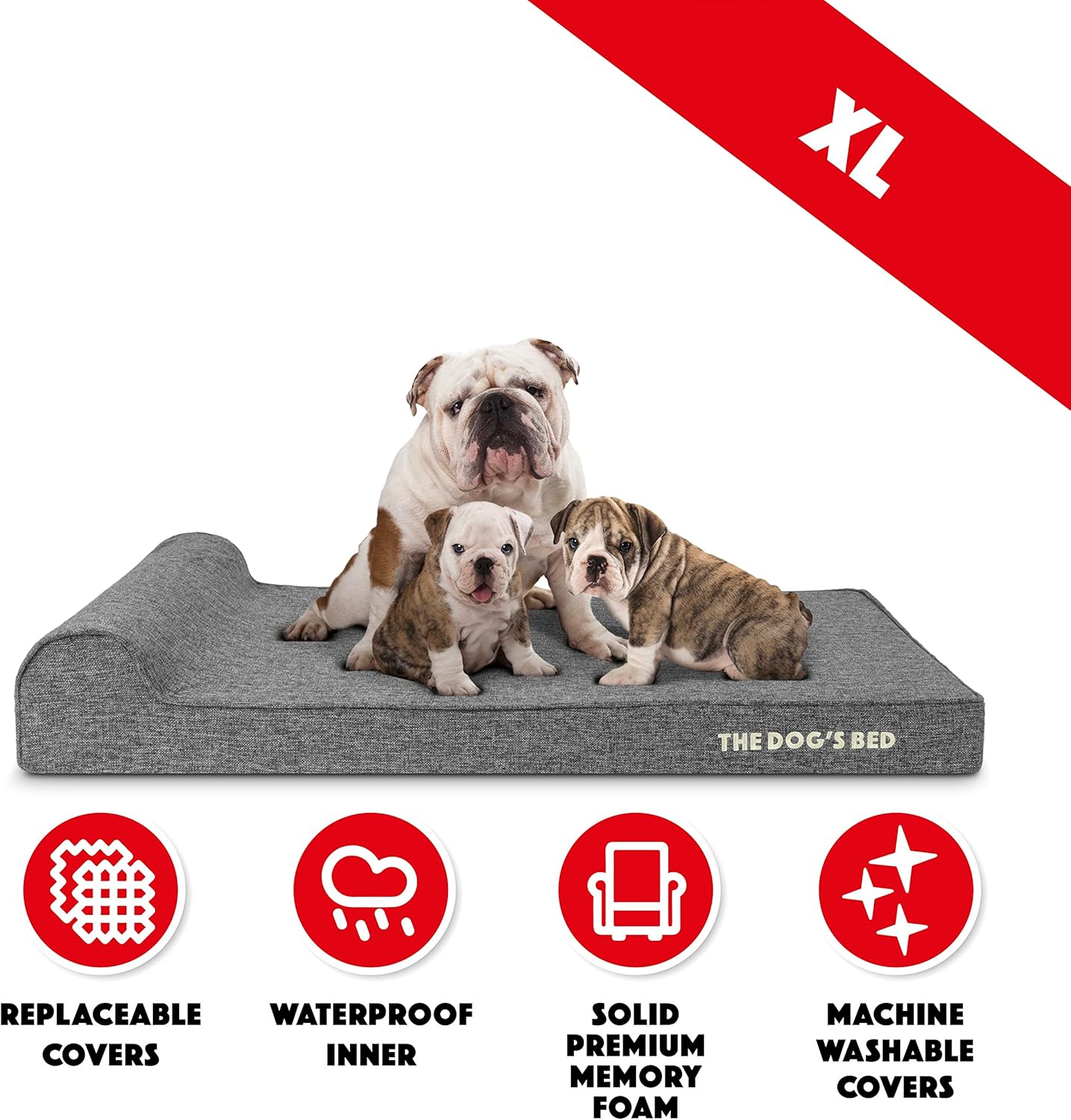 The Dog’s Bed Orthopedic Headrest Dog Bed XL Grey Linen 46x28, Memory Foam, Pain Relief for Arthritis, Hip & Elbow Dysplasia, Post Surgery, Lameness, Veterinary Approved, Waterproof Washable Cover