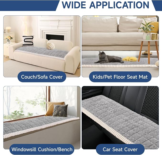 OTOB Couch Cover for Dogs Washable All Seasons Non Slip Fuzzy Pet Couch Covers Sofa Slipcovers Cushion Mat, Plush Soft Cozy Furniture Protector Kids Pet Friendly (Light Gray, 23.6" x 47.2")