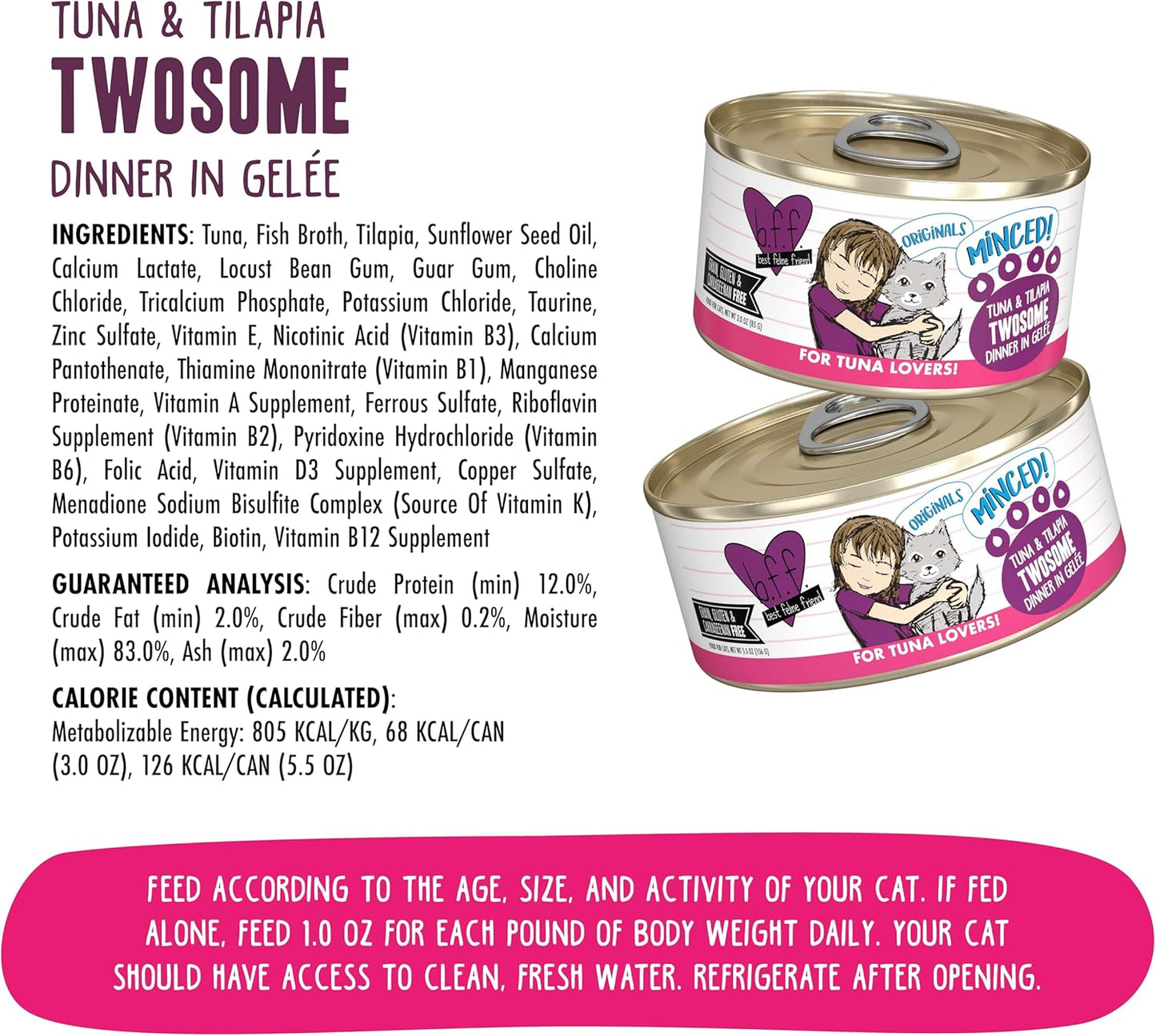 Weruva Best Feline Friend (B.F.F.) Tuna & Tilapia Twosome with Tuna & Tilapia in Gelée Cat Food, 5.5oz Can (Pack of 24)