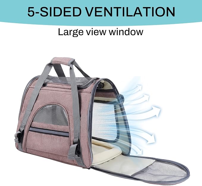 Airline Approved Soft-Sided Pet Carrier for Cats & Small Dogs - Ventilated Travel Bag with Removable Mat, Under 15 lbs, Red