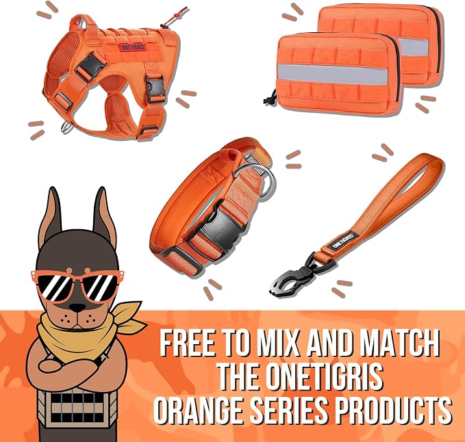 OneTigris Tactical Dog Harness Vest No-Pull Service Dog Vest for Large Dogs | 1000D Pullable Nylon, with Control Handle and Hook & Loop Panels, Easy On & Off, Adjustable for Walking Training Orange L