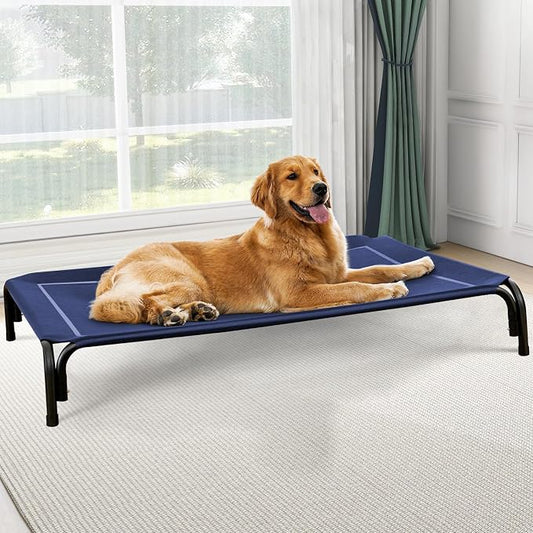 Czpalo Outdoor Elevated Dog Bed for Large Sized Dogs, No-Tool Assembly. | Raised design promotes airflow. Tool-free assembly, easy-to-clean mesh, portable, with anti-skid feet. Indoor/outdoor use.