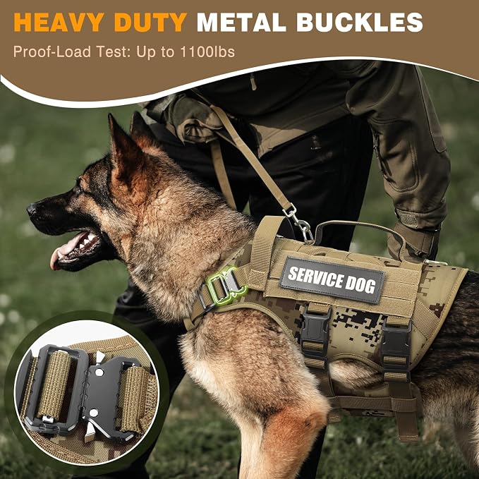 Service Dog Vest Harness for Medium Dog, Tactical Working MOLLE Vest with 10 Pet Patches, No Pull Heavy Duty Harness for Training Walking